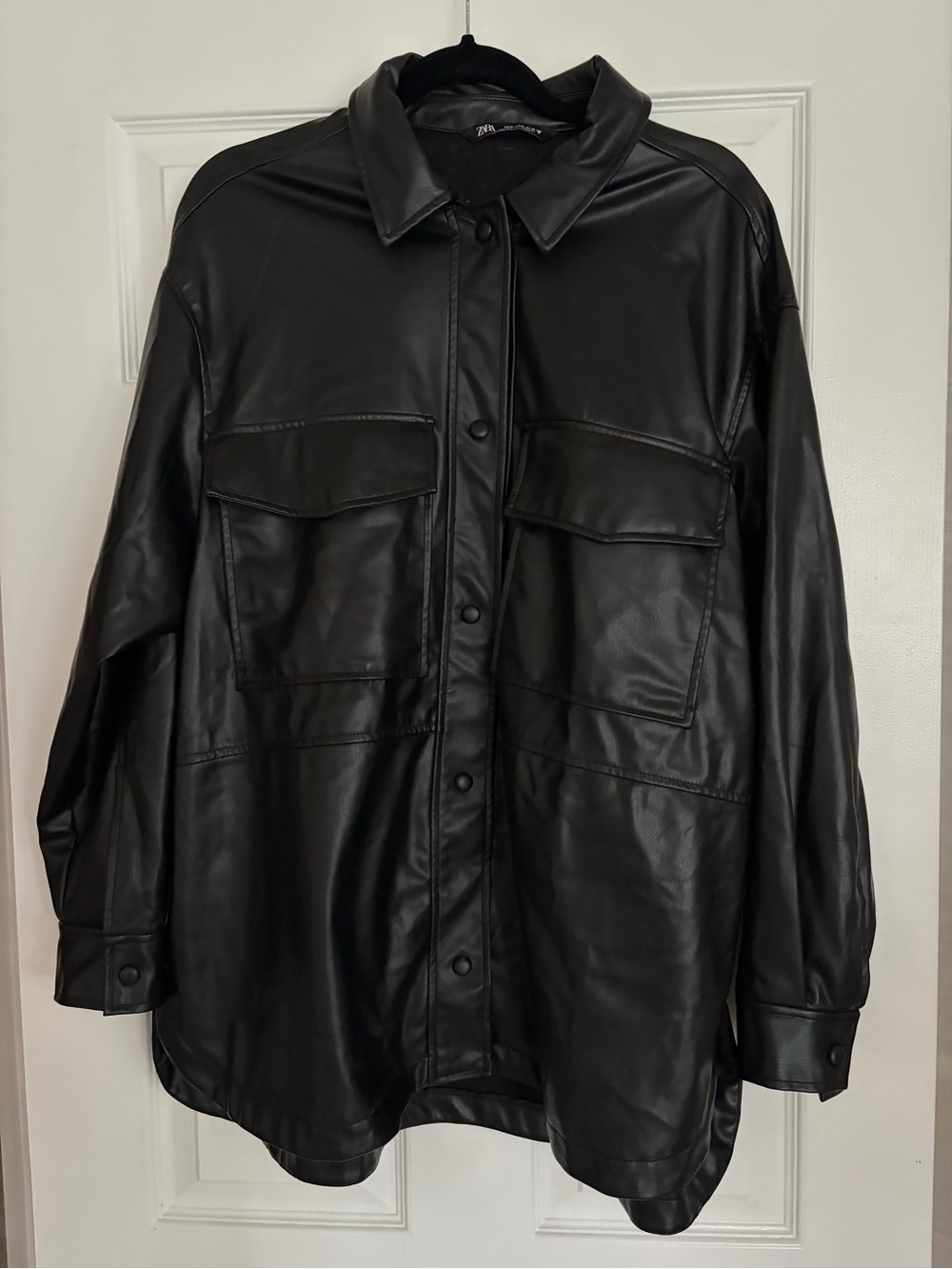 Zara Black Faux Leather Oversized Shacket Jacket XL